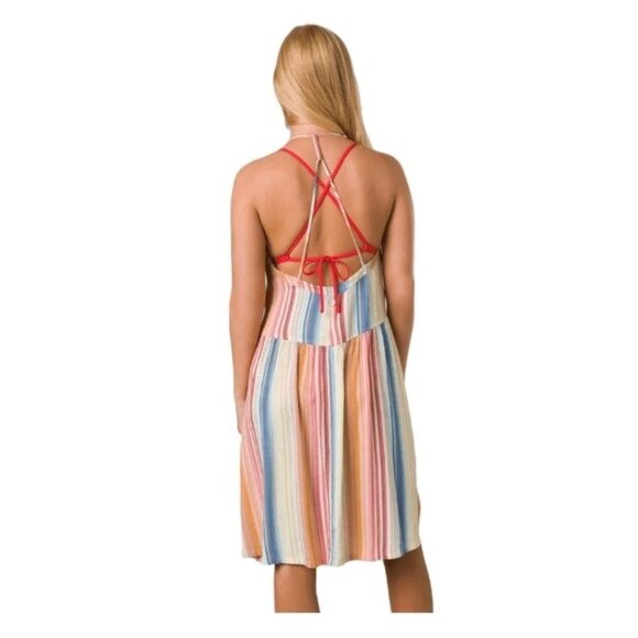 Prana Swimsuit Cover-Up Fernie Dress Womens Size Small Multi Baja Stripe Halter - Picture 2 of 4